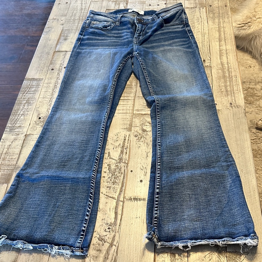 BKE Payton Distressed Blue Flare Jeans